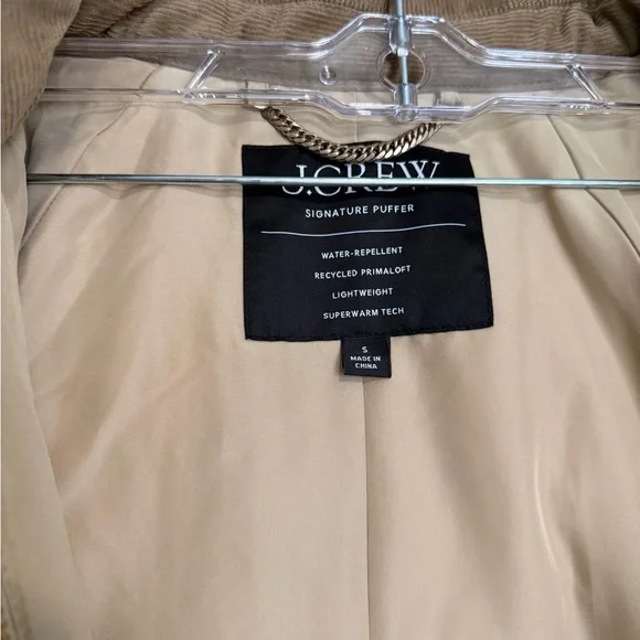 Barn style J. Crew Quilted Puffer Coat jacket in Beige with Corduroy Collar - Picture 2 of 9
